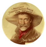 RARE PHOTO BUTTON CIRCA 1896 FROM HAKE COLLECTION DEPICTS COWHAND PROMOTING LIVESTOCK COMMISSION CO.