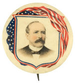 PARKER IN FLAG-DRAPED SHIELD GRAPHIC 1904 BUTTON.