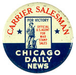 LARGE BUTTON FOR NEWSBOY WAR STAMP SALESMAN.