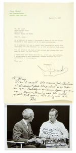 ARTIST “NORMAN ROCKWELL”/TENNIS STAR “RON LAVER” DOUBLE SIGNED PHOTO WITH LETTER.