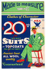 SUIT MAKERS EASEL BACK STORE SIGN W/"NRA" LOGO C.1934.