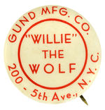 RARE BUTTON FOR GUND’S WILLIE THE WOLF FROM HAKE COLLECTION AND CPB.