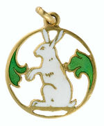 WHITE RABBIT 1930s CHARM IN 14k GOLD AND ENAMEL.