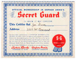 "ORPHAN ANNIE'S SECRET GUARD" PREMIUM LOT W/MAILER.