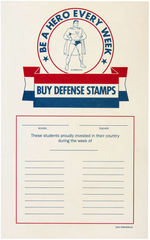 SUPERMAN WORLD WAR II "BUY DEFENSE STAMPS" SCHOOLS AT WAR STUDENT RECOGNITION SHEET.