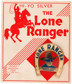 EXTREMELY RARE ORIGINAL CARD HOLDING "LONE RANGER/SILVER'S LUCKY HORSESHOE" BADGE.