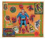 MARVEL & DC COMICS SUPERHEROES VENDING DISPLAY WITH FLICKER/FLASHER, STICKERS, MAGNETS & PATCHES.