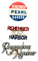 "REMEMBER PEARL HARBOR" PINBACK PLUS TWO SCARCE METAL PINS.