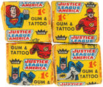 "JUSTICE LEAGUE OF AMERICA TATTOO GUM" FLEER LOT INCLUDING DISPLAY BOX.