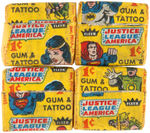 "JUSTICE LEAGUE OF AMERICA TATTOO GUM" FLEER LOT INCLUDING DISPLAY BOX.
