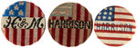 HARRISON 1888 AND 1892 GROUP OF SIX FLAG MOTIF FABRIC COVERED LAPEL STUDS.