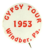 "GYPSY TOUR 1953 WINDBER, PA." MOTORCYCLE BUTTON.