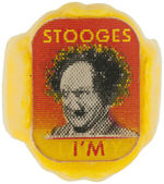 "THREE STOOGES" PORTRAIT FLICKER RINGS ON ORIGINAL 1960s COLORED PLASTIC BASES.