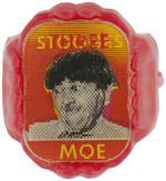 "THREE STOOGES" PORTRAIT FLICKER RINGS ON ORIGINAL 1960s COLORED PLASTIC BASES.