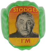 "THREE STOOGES" PORTRAIT FLICKER RINGS ON ORIGINAL 1960s COLORED PLASTIC BASES.