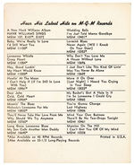 “HANK WILLIAMS M-G-M RECORDS” 1952 PROMOTIONAL CARD.