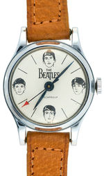 "THE BEATLES" BROWN BAND VARIETY WRISTWATCH BY BRADLEY IN ORIGINAL GIFT BOX.