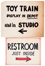 DISNEY LEGEND WARD KIMBALL PERSONALLY HAND LETTERED SIGNS FOR TOY AND TRAIN SHOW AT HIS HOUSE.