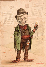 "ANTIKAMNIA" 1898 SKELETON CALENDAR PLUS "KILALL" ROACH POWDER  CONTAINER.