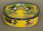 CHARMING MID-1930s DANISH TIN W/MULTIPLE SCENES OF MICKEY, MINNIE AND PLUTO.