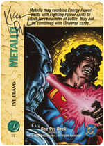 "DC OVER POWER CARD GAME" ORIGINAL ART FOR CARD FEATURING SUPERMAN VS. METALLO.