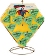 "SUPERMAN JEWELRY" SPINNING DISPLAY RACK & CARDED JEWELRY WITH SIGNATURES.