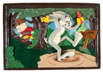 BUGS BUNNY & ELMER FUDD PAINTED PLASTER WALL PLAQUE.