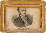 "ADAMS FOREVER" C. 1828 SEWING BOX WITH PORTRAIT AND 1830 GIFT INSCRIPTION.