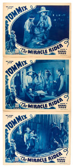 "TOM MIX IN THE MIRACLE RIDER/SIGNAL FIRES" MOVIE SERIAL LOBBY CARDS TRIO.