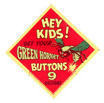 "THE GREEN HORNET" VENDING MACHINE PAPER & BUTTON SET.