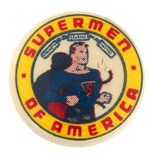 RARE SIZE "SUPERMEN OF AMERICA" DC COMICS CLUB BUTTON.