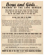 "LONE RANGER BUBBLE GUM PICTURES" RARE PROMOTIONAL SHEET.