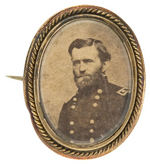 GRANT UNUSUAL CARDBOARD PHOTO PORTRAIT UNDER GLASS ON OVAL BROOCH.