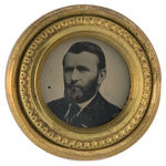 GRANT IN CIVILIAN DRESS INCREDIBLE FERROTYPE CLOTHING BUTTON.