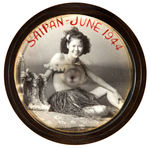 WWII “SAIPAN-JUNE 1944”  TRENCH ART PAPERWEIGHT WITH BULLET AND PRETTY GIRL.