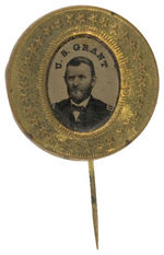 "U. S. GRANT" BRASS SHELL FERROTYPE STICKPIN UNLISTED IN HAKE.