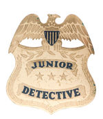 "JUNIOR DETECTIVE" LARGE DIE-CUT 1930s BRASS BADGE.