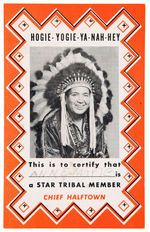 "CHIEF HALFTOWN/STAR TRIBAL MEMBER" RARE PHILADELPHIA TELEVISION MEMBER'S CARD.