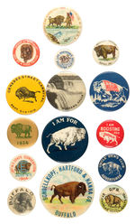 EXTENSIVE COLLECTION OF BUTTONS FEATURING BUFFALOS PLUS ONE FOR NIAGARA FALLS.