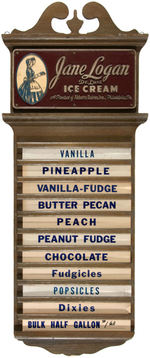 "JANE LOGAN DE LUXE ICE CREAM" PARLOR MENU BOARD.