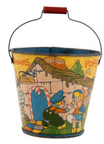 "CHARMS POPS" FAIRY TALE THEME SMALL SAND PAIL/CANDY CONTAINER.