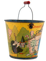 "CHARMS POPS" FAIRY TALE THEME SMALL SAND PAIL/CANDY CONTAINER.