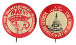 COMMUNIST PARTY USA BUTTON PAIR SUPPORTING “UNEMPLOYMENT INSURANCE.”