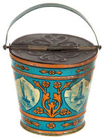 LATE 1800s MINIATURE TIN SAND PAIL/CANDY CONTAINER.