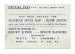 ROCKY JONES CARD CERTIFIES BEARER "HAS BEEN ABOARD" HIS SPACESHIP.