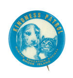 "KINDNESS PATROL" DOG AND CAT BUTTON FROM RHODE ISLAND HUMANE SOCIETY.