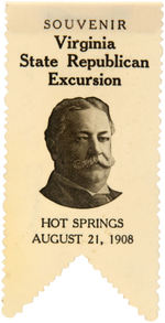 ALL CELLULOID BADGE PICTURING TAFT AND NAMING HOT SPRINGS 1908 EXCURSION.