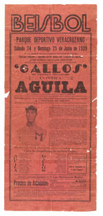 DIHIGO COLLECTION 1939 MEXICAN LEAGUE BASEBALL GAME BROADSIDE FEATURING MARTIN.