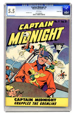 CAPTAIN MIDNIGHT #4 JANUARY 1943 CGC 5.5 WHITE PAGES CROWLEY COPY.