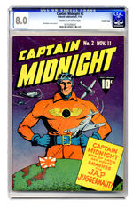 CAPTAIN MIDNIGHT #2 NOVEMBER 1942 CGC 8.0 CREAM TO OFF-WHITE PAGES CROWLEY COPY.